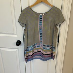 Pale Borders silk blouse Heyhoe Anthropologie 12 10 Medium Boho tribal polka dot